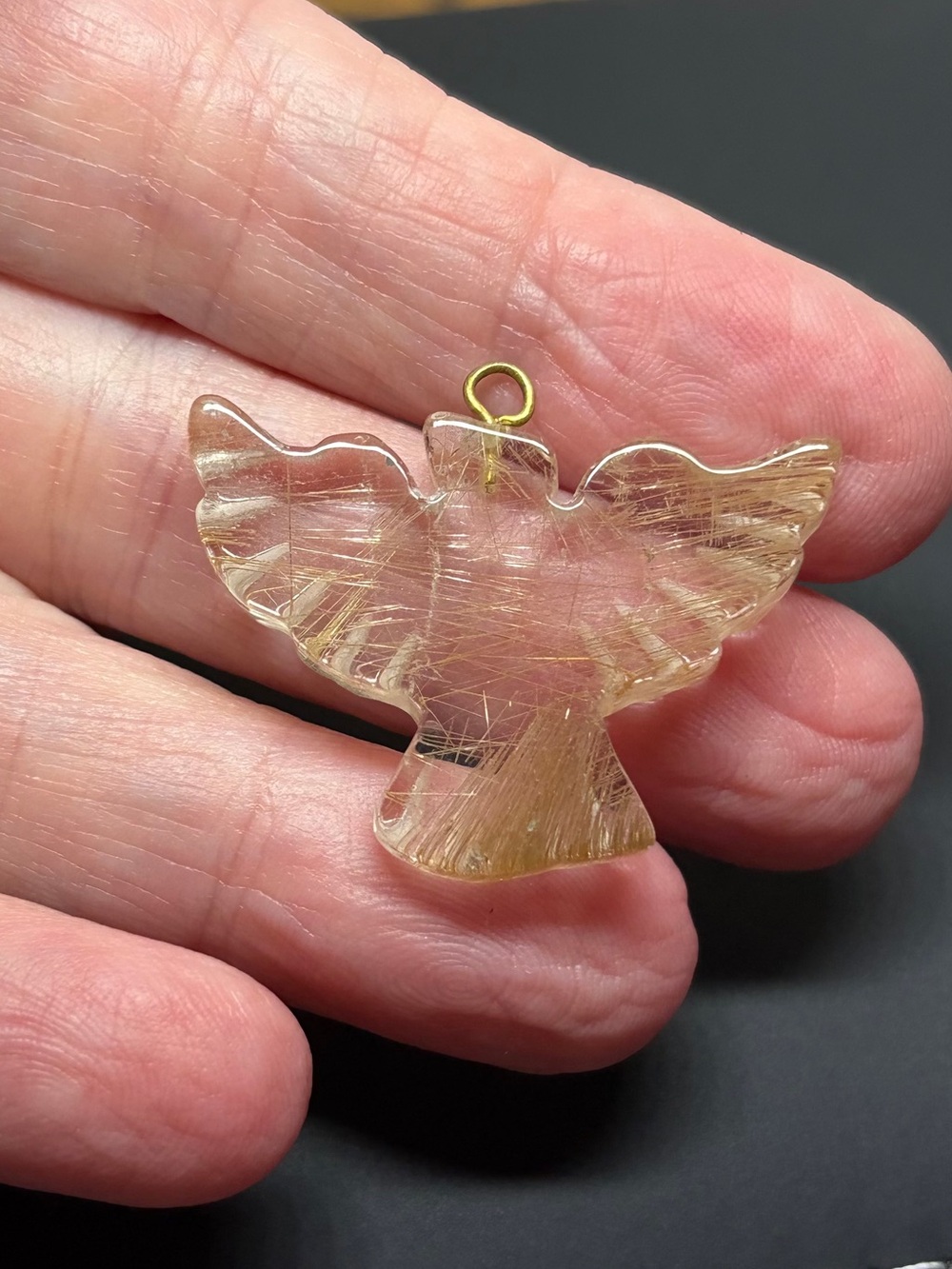 Carved Golden Stone Eagle Bird Pendant - Picture 6 of 9